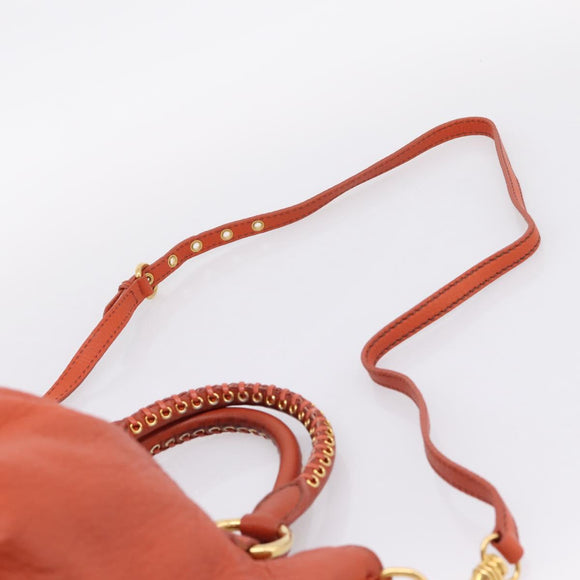 Miu Miu Hand Bag Leather 2way Orange Gold Auth 167859M
