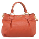 Miu Miu Hand Bag Leather 2way Orange Gold Auth 167859M-2