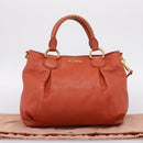 Miu Miu Hand Bag Leather 2way Orange Gold Auth 167859M-27
