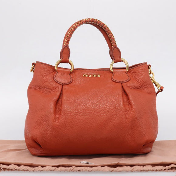 Miu Miu Hand Bag Leather 2way Orange Gold Auth 167859M