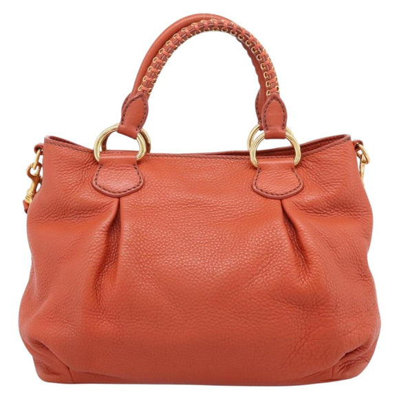 Miu Miu Hand Bag Leather 2way Orange Gold Auth 167859M