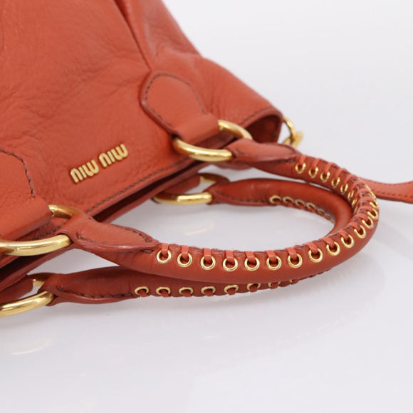 Miu Miu Hand Bag Leather 2way Orange Gold Auth 167859M