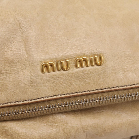Miu Miu Hand Bag Leather 2way Beige Gold Auth 167861M