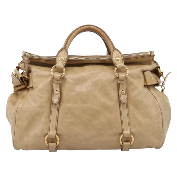 Miu Miu Hand Bag Leather 2way Beige Gold Auth 167861M