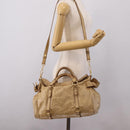 Miu Miu Hand Bag Leather 2way Beige Gold Auth 167861M-28