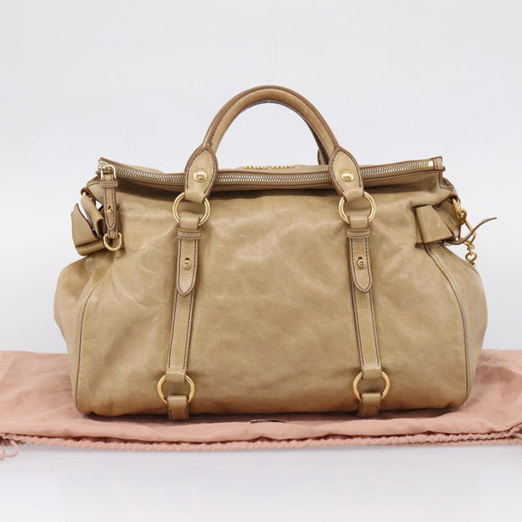 Miu Miu Hand Bag Leather 2way Beige Gold Auth 167861M