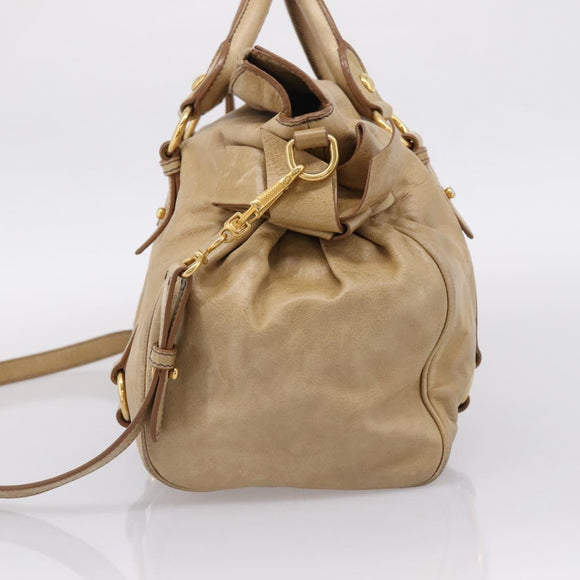Miu Miu Hand Bag Leather 2way Beige Gold Auth 167861M