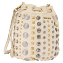 Miu Miu Shoulder Bag Leather Beige Gold Silver Auth 167862A-1