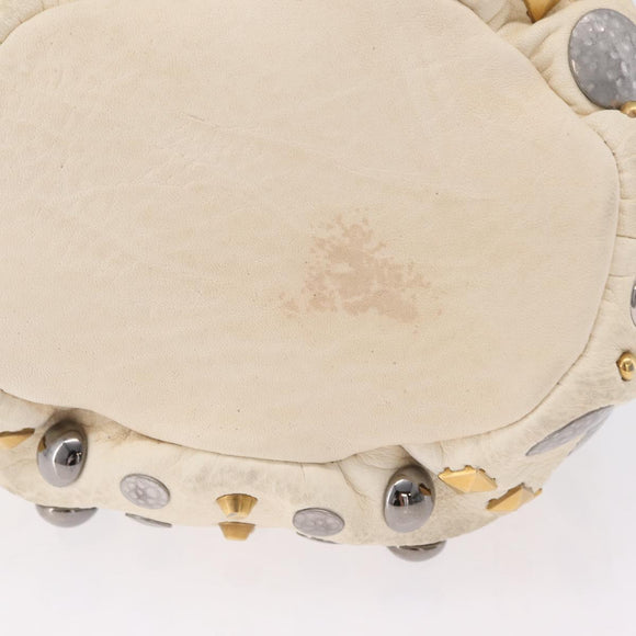 Miu Miu Shoulder Bag Leather Beige Gold Silver Auth 167862A
