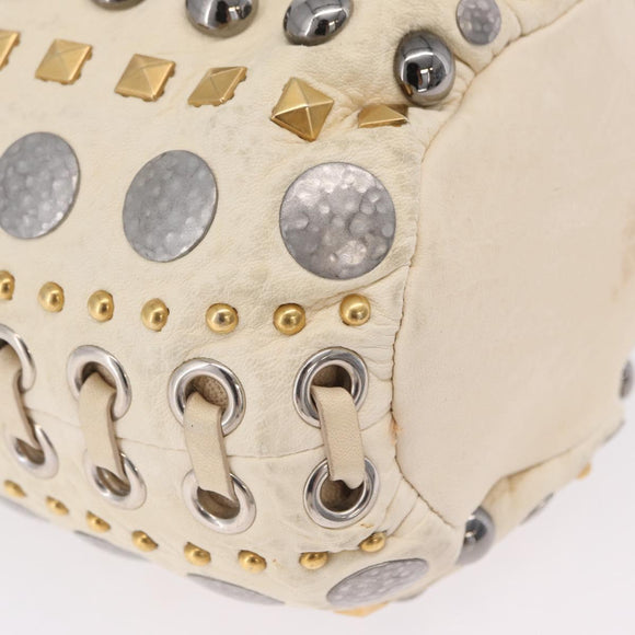 Miu Miu Shoulder Bag Leather Beige Gold Silver Auth 167862A