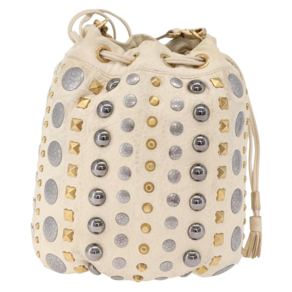 Miu Miu Shoulder Bag Leather Beige Gold Silver Auth 167862A