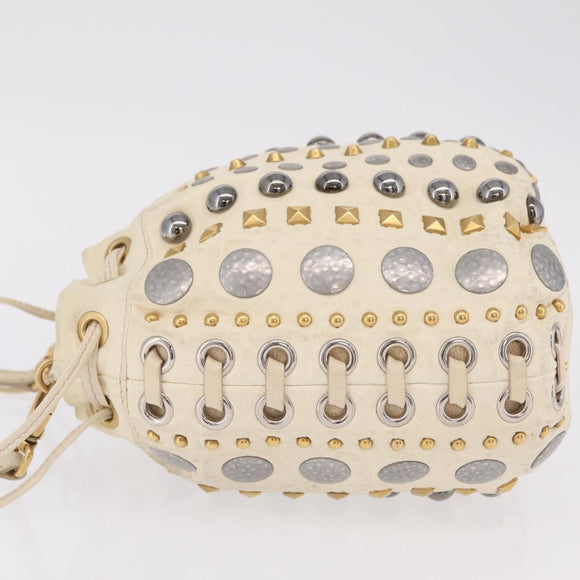 Miu Miu Shoulder Bag Leather Beige Gold Silver Auth 167862A