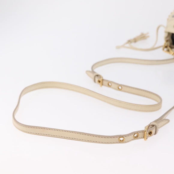 Miu Miu Shoulder Bag Leather Beige Gold Silver Auth 167862A