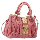 Miu Miu Matelasse Hand Bag Leather 2way Pink Gold Auth 167863A-1