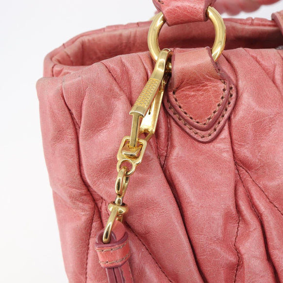 Miu Miu Matelasse Hand Bag Leather 2way Pink Gold Auth 167863A