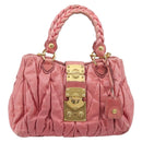 Miu Miu Matelasse Hand Bag Leather 2way Pink Gold Auth 167863A-13