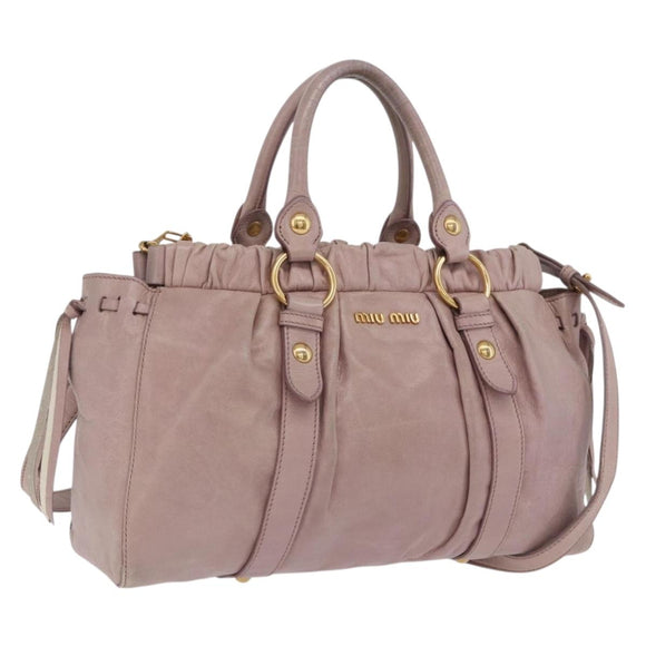 Miu Miu Hand Bag Leather 2way Pink Gold Auth 167865M