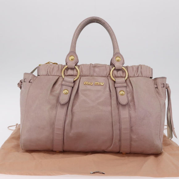 Miu Miu Hand Bag Leather 2way Pink Gold Auth 167865M