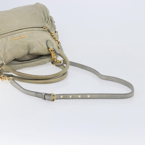 Miu Miu Hand Bag Leather 2way Beige Gold Auth 167866A