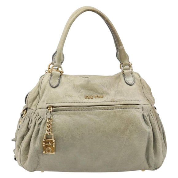 Miu Miu Hand Bag Leather 2way Beige Gold Auth 167866A