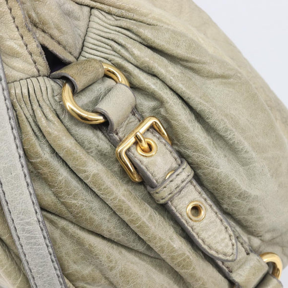 Miu Miu Hand Bag Leather 2way Beige Gold Auth 167866A