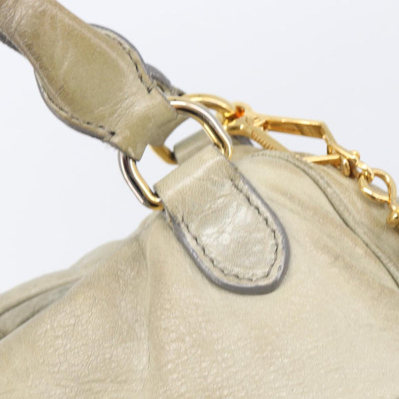 Miu Miu Hand Bag Leather 2way Beige Gold Auth 167866A