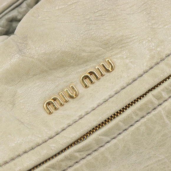 Miu Miu Hand Bag Leather 2way Beige Gold Auth 167866A