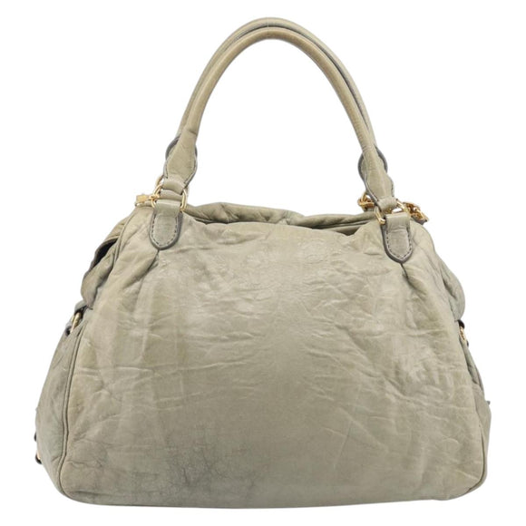 Miu Miu Hand Bag Leather 2way Beige Gold Auth 167866A