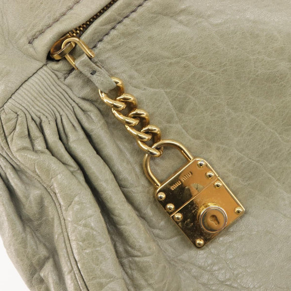 Miu Miu Hand Bag Leather 2way Beige Gold Auth 167866A