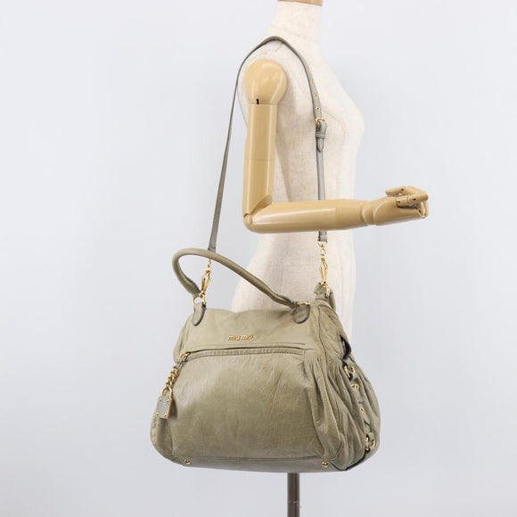 Miu Miu Hand Bag Leather 2way Beige Gold Auth 167866A