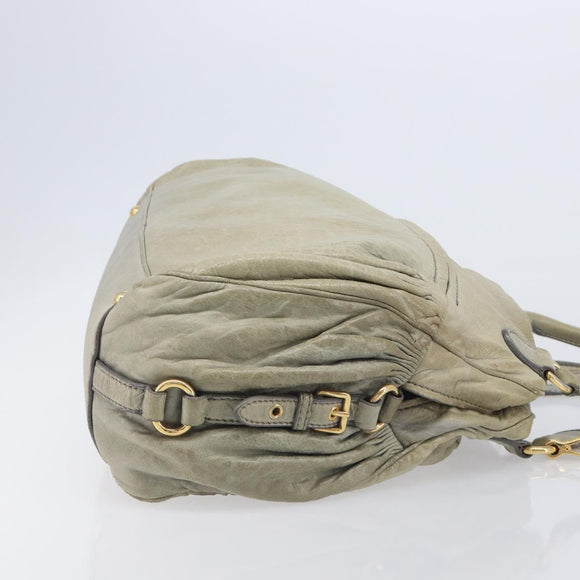 Miu Miu Hand Bag Leather 2way Beige Gold Auth 167866A