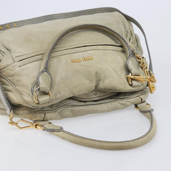 Miu Miu Hand Bag Leather 2way Beige Gold Auth 167866A