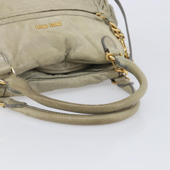 Miu Miu Hand Bag Leather 2way Beige Gold Auth 167866A