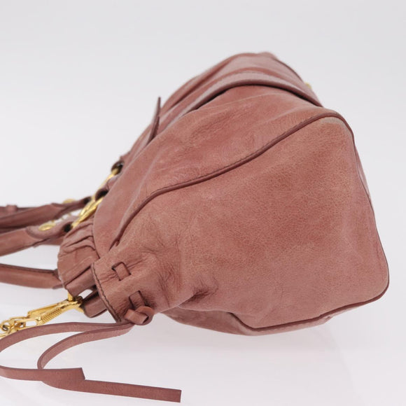 Miu Miu Hand Bag Leather 2way Pink Gold Auth 167867M