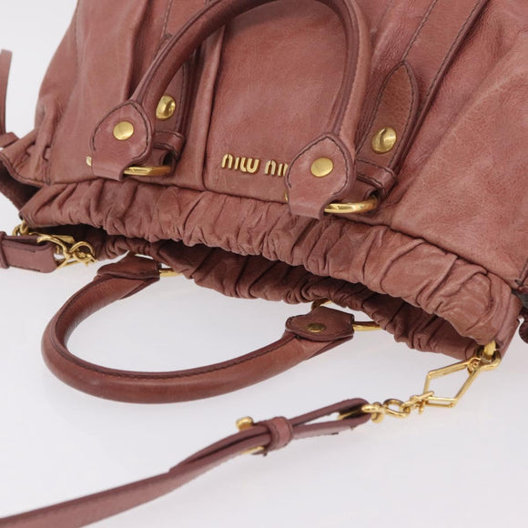 Miu Miu Hand Bag Leather 2way Pink Gold Auth 167867M