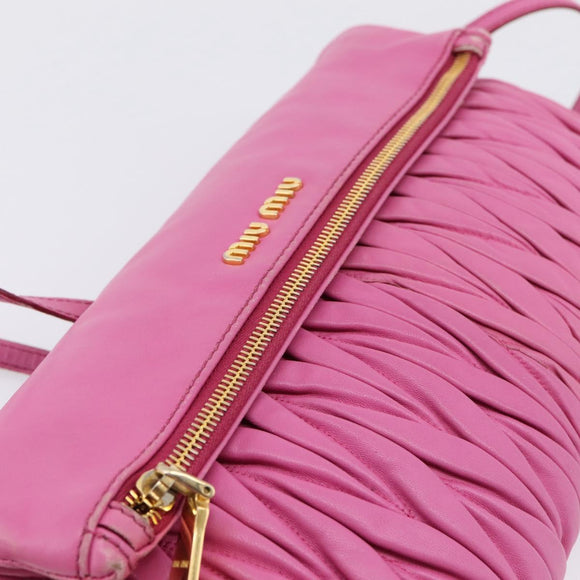 Miu Miu Matelasse Shoulder Bag Leather Pink Gold Auth 167869A
