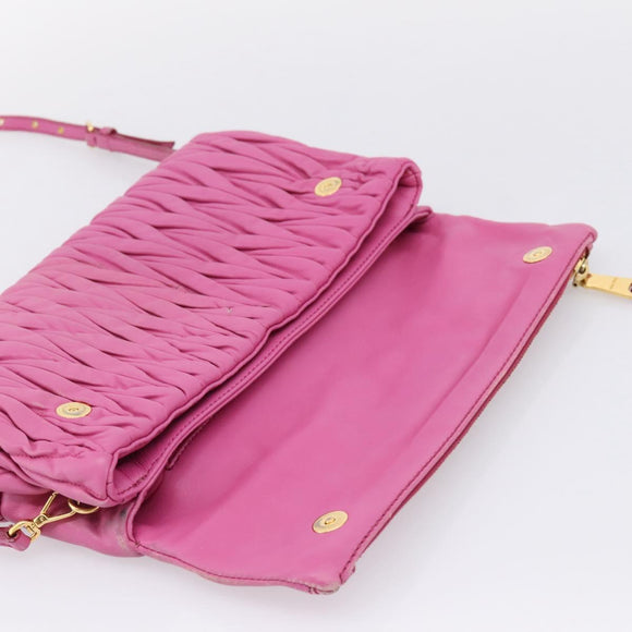 Miu Miu Matelasse Shoulder Bag Leather Pink Gold Auth 167869A