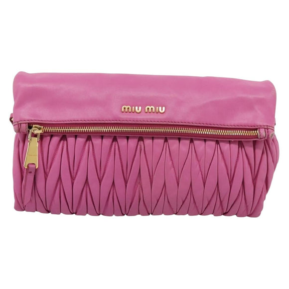Miu Miu Matelasse Shoulder Bag Leather Pink Gold Auth 167869A
