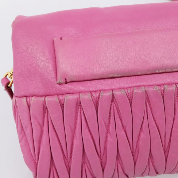 Miu Miu Matelasse Shoulder Bag Leather Pink Gold Auth 167869A