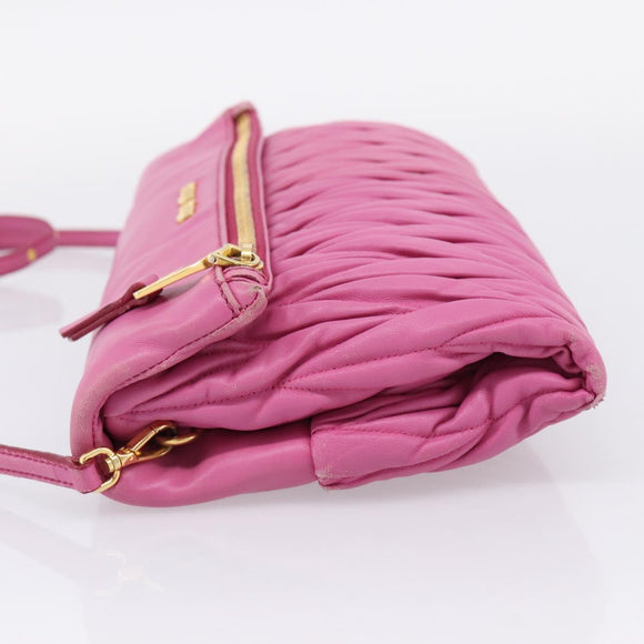 Miu Miu Matelasse Shoulder Bag Leather Pink Gold Auth 167869A