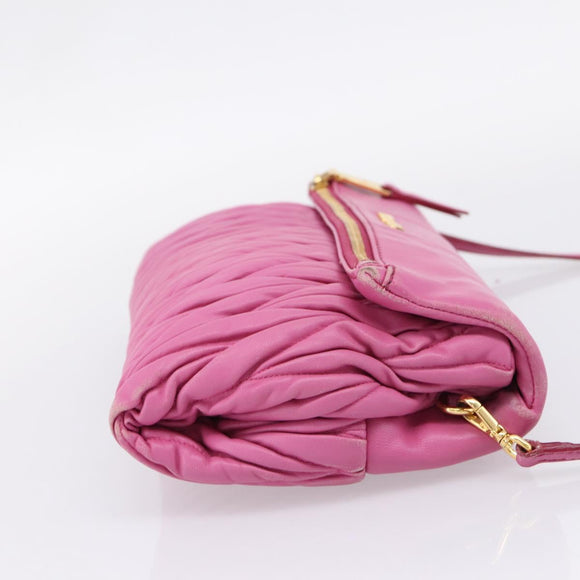 Miu Miu Matelasse Shoulder Bag Leather Pink Gold Auth 167869A