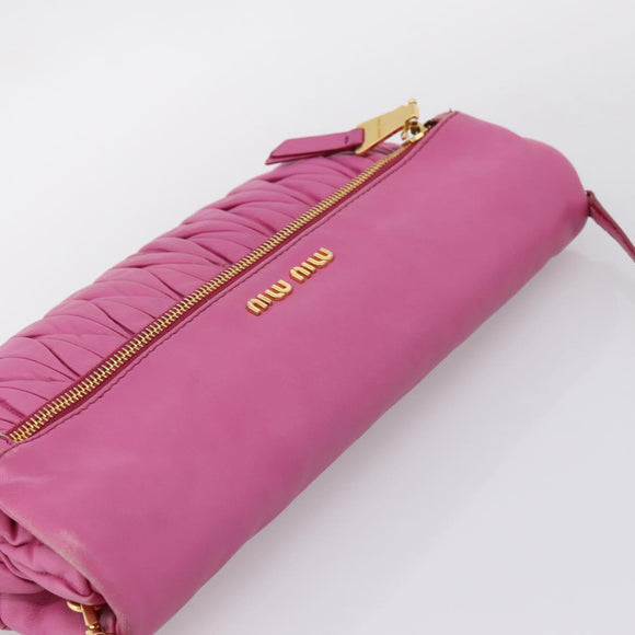 Miu Miu Matelasse Shoulder Bag Leather Pink Gold Auth 167869A