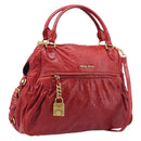 Miu Miu Hand Bag Leather 2way Red Gold Auth 167871M-1