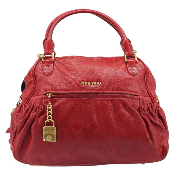 Miu Miu Hand Bag Leather 2way Red Gold Auth 167871M