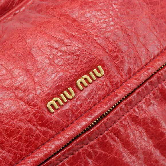 Miu Miu Hand Bag Leather 2way Red Gold Auth 167871M