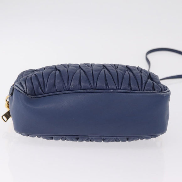 Miu Miu Matelasse Shoulder Bag Leather Blue Gold Auth 167872A