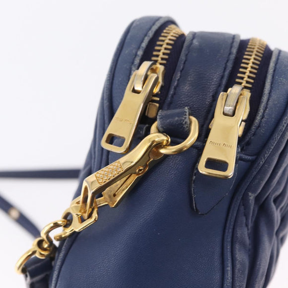 Miu Miu Matelasse Shoulder Bag Leather Blue Gold Auth 167872A
