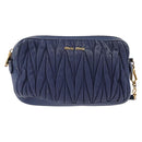 Miu Miu Matelasse Shoulder Bag Leather Blue Gold Auth 167872A-2