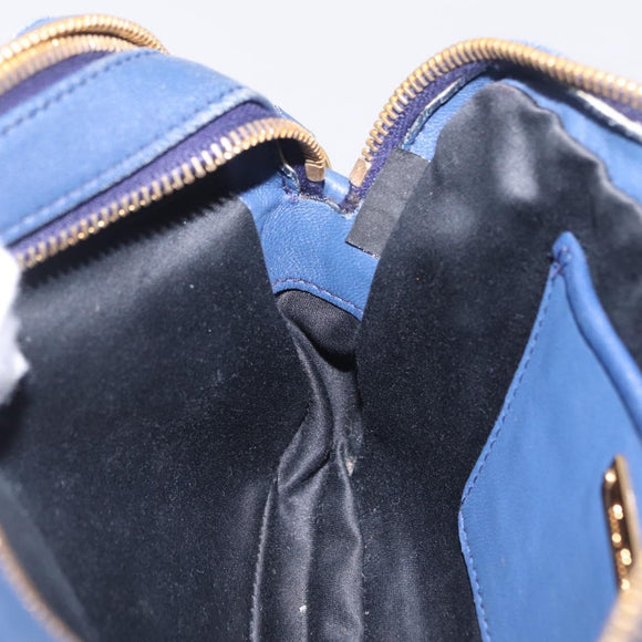 Miu Miu Matelasse Shoulder Bag Leather Blue Gold Auth 167872A