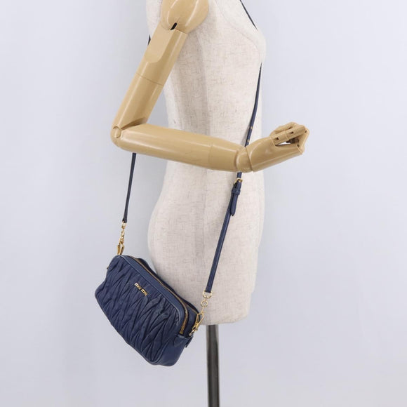 Miu Miu Matelasse Shoulder Bag Leather Blue Gold Auth 167872A